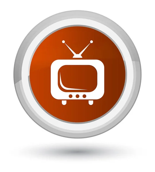 Ícone de TV botão redondo marrom principal — Fotografia de Stock