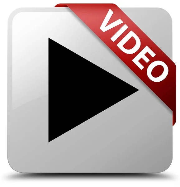 Video white square button red ribbon in corner — Stock Photo, Image