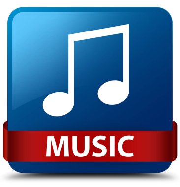 Müzik (tune simgesi) mavi kare düğme kırmızı kurdele orta