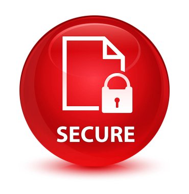 (Belge sayfa asma kilit simgesi) cam gibi kırmızı yuvarlak düğmeye güvenli