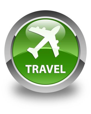 Seyahat (uçak simgesi) parlak yumuşak yeşil yuvarlak düğme