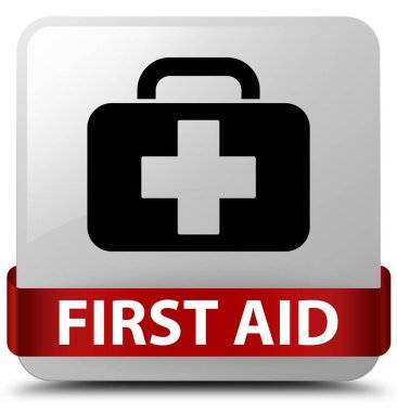 İlk yardım beyaz kare düğme kırmızı kurdele orta