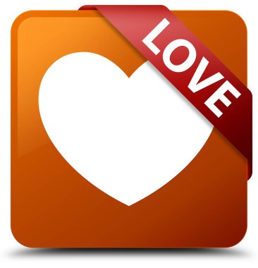 Aşk kahverengi kare düğme kırmızı kurdele köşesinde