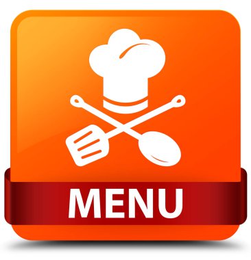 Menü (Restoran simgesi) turuncu kare düğme kırmızı kurdele orta