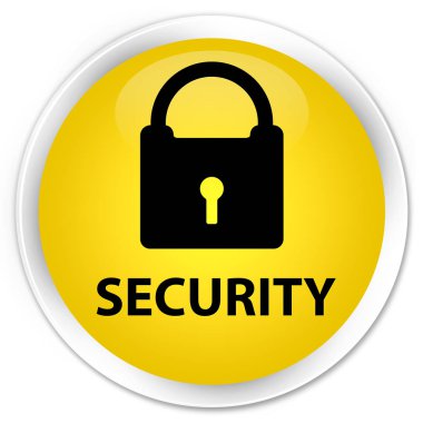 Güvenlik (asma kilit simgesi) premium sarı yuvarlak düğmesi