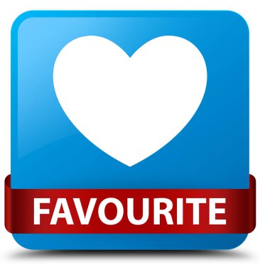 Favori (kalp simgesi) camgöbeği mavi kare düğme kırmızı kurdele içinde orta