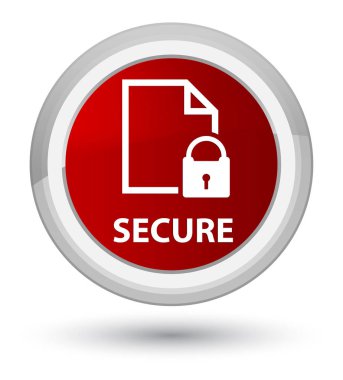 (Belge sayfa asma kilit simgesi) baş kırmızı yuvarlak düğmeye güvenli