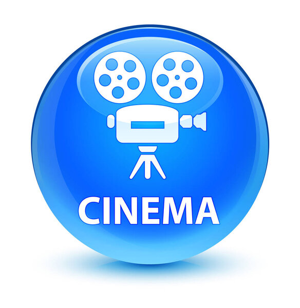 Cinema (video camera icon) isolated on glassy cyan blue round button abstract illustration