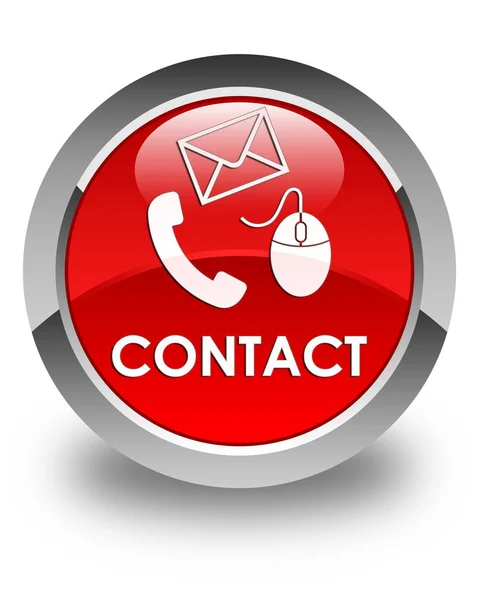 Contact (email du téléphone et icône de la souris) bouton rond rouge brillant — Photo