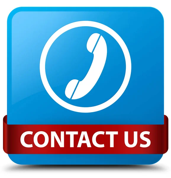Kontakta oss (telefonikon) cyan blå fyrkantiga knappen rött band i mi — Stockfoto