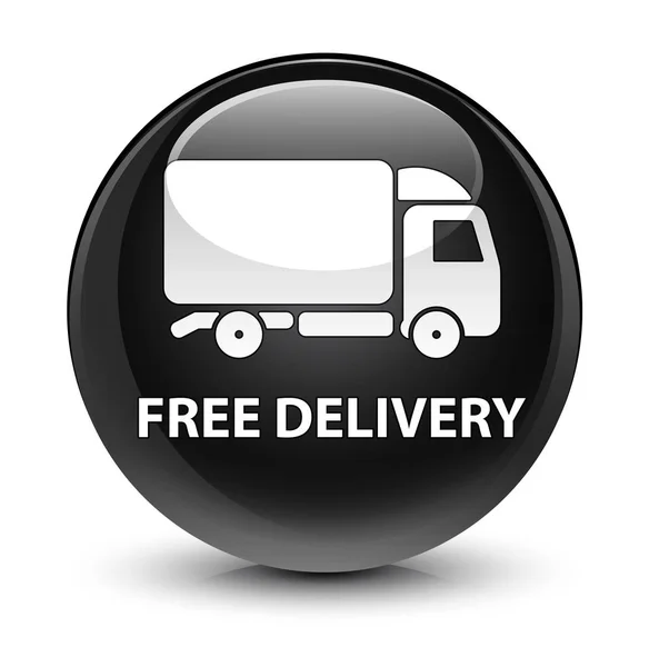 Free delivery glassy black round button — Stock Photo, Image