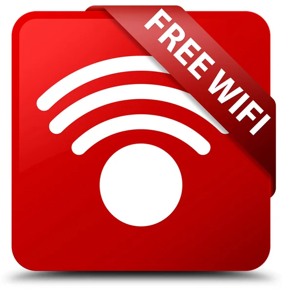 Ücretsiz Wi-Fi kırmızı kare düğmesini kırmızı kurdele köşesinde — Stok fotoğraf