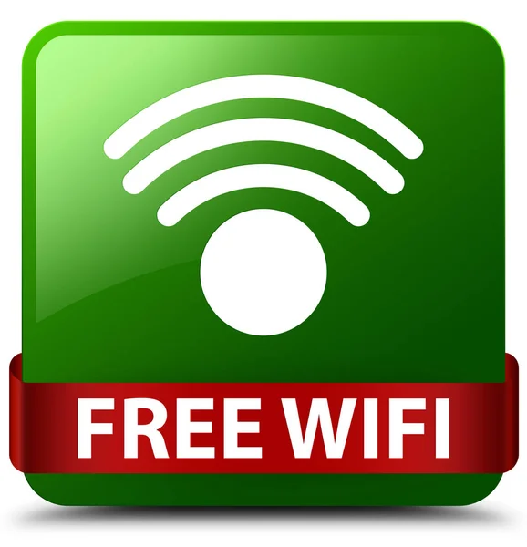 Free wifi green square button red ribbon in middle — Stock Photo, Image