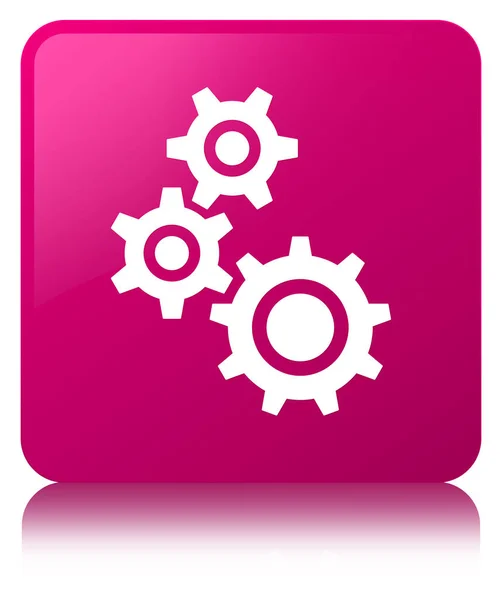 Fogaskerekek ikonra rózsaszín négyzet gomb — Stock Fotó