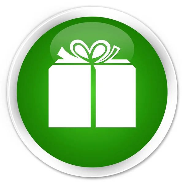 Icono de caja de regalo botón redondo verde premium — Foto de Stock