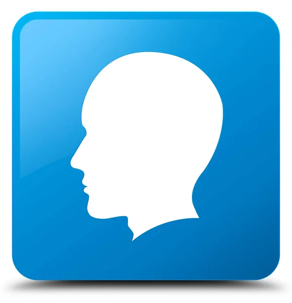 Κεφάλι ανδρικό πρόσωπο εικονίδιο κυανό μπλε τετράγωνο κουμπί — Φωτογραφία Αρχείου