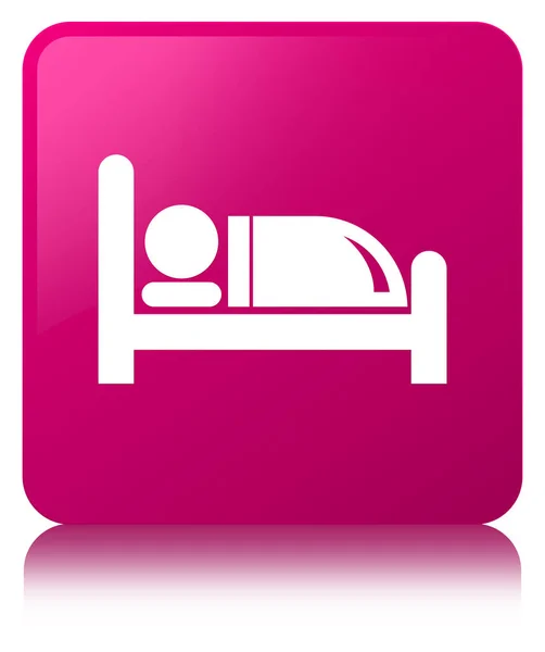 A Hotel bed ikon rózsaszín négyzet gomb — Stock Fotó