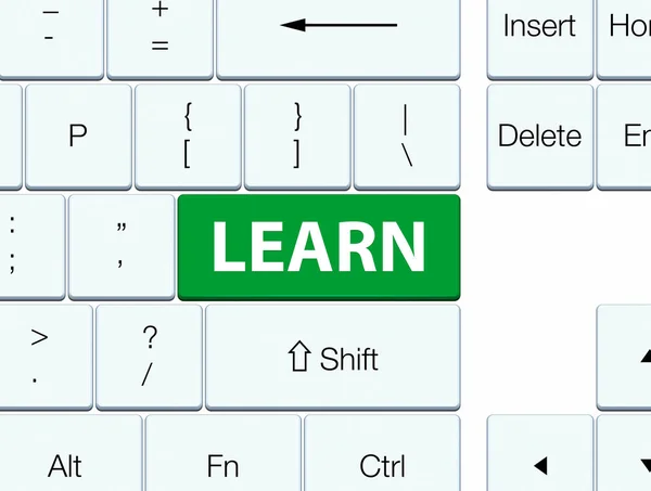 Aprender botão teclado verde — Fotografia de Stock