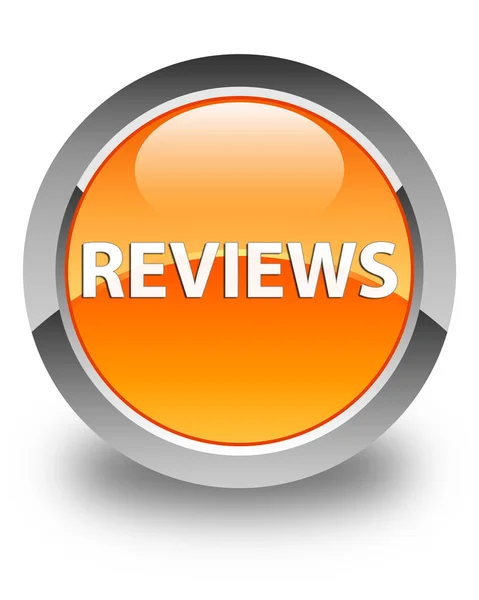 Reviews glossy orange round button — Stock Photo, Image