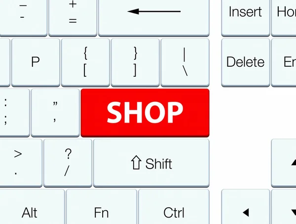 Przycisk czerwony klawiatura sklep — Zdjęcie stockowe