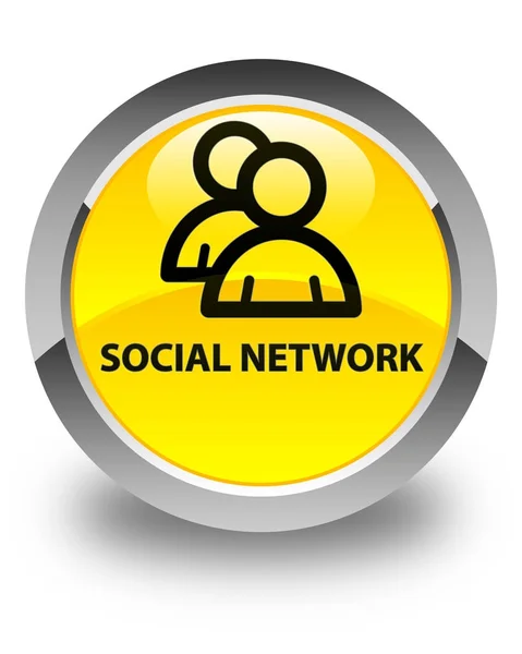 Social network (group icon) glossy yellow round button