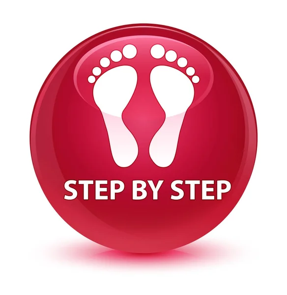 Schritt für Schritt (Fußabdruck-Symbol) glasig rosa runder Knopf — Stockfoto