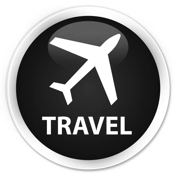 Viagem (ícone de avião) botão redondo preto prémio — Fotografia de Stock