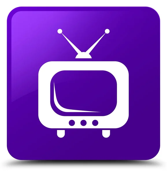 Ícone de TV botão quadrado roxo — Fotografia de Stock