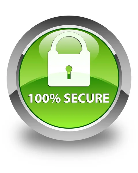 100% secure glossy green round button — Stock Photo, Image