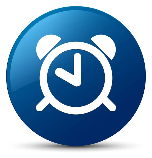 Tombol bundar ikon jam alarm biru — Stok Foto