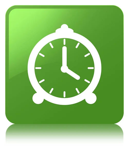 알람 시계 아이콘 부드러운 녹색 사각형 버튼 — 스톡 사진