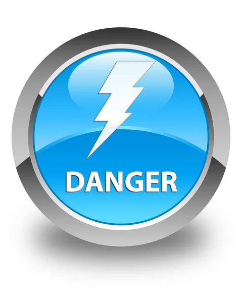 위험 (전기 아이콘) 광택 시안 블루 라운드 버튼 — 스톡 사진