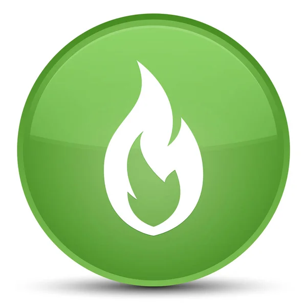 Ícone de chama de fogo botão redondo verde suave especial — Fotografia de Stock
