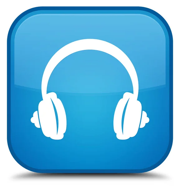 Fejhallgató ikon különleges cián kék négyzet gomb — Stock Fotó