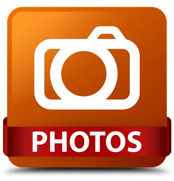 Photos (camera icon) brown square button red ribbon in middle — Stock Photo, Image