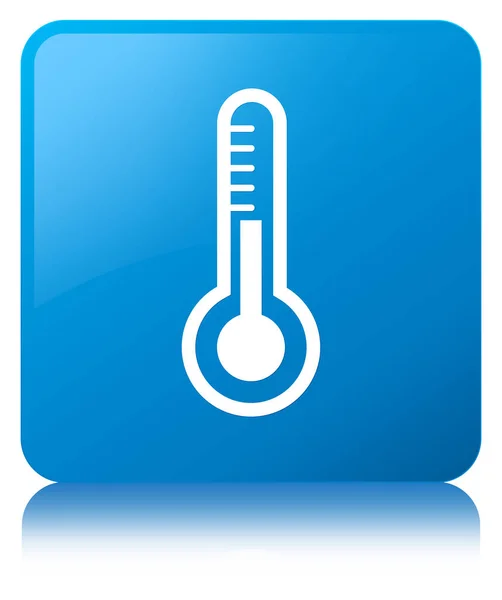 Ícone do termômetro botão quadrado azul ciano — Fotografia de Stock