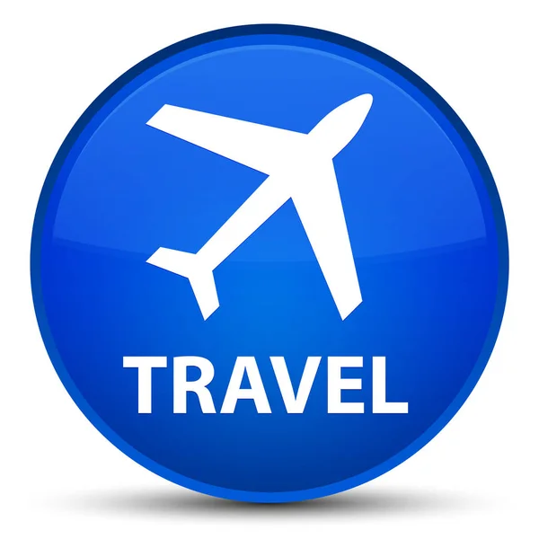 Viaje (icono de avión) botón redondo azul especial — Foto de Stock