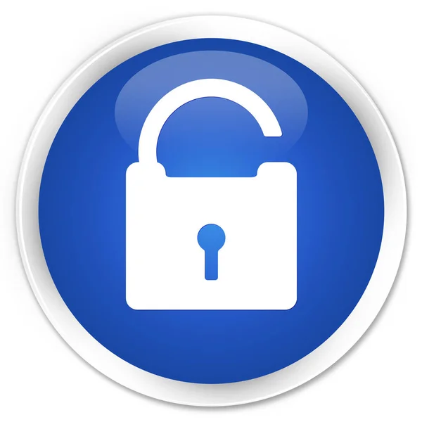 Odblokuj premium ikonę niebieski okrągły przycisk — Zdjęcie stockowe