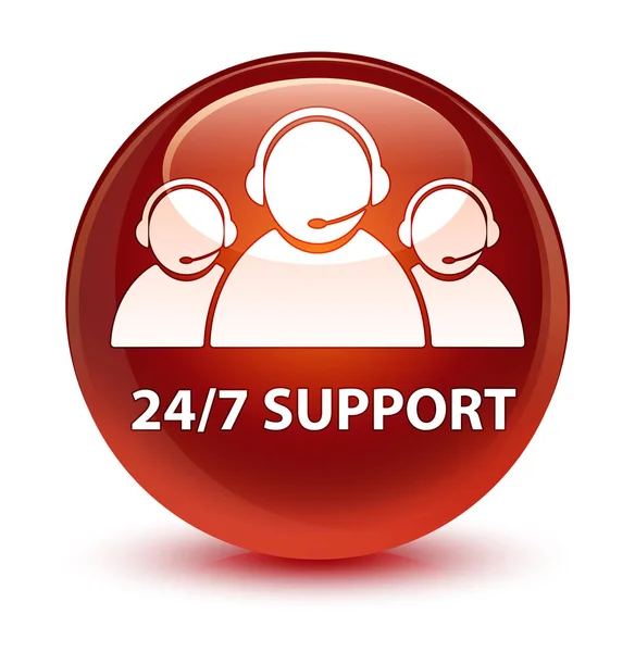 24 / 7 Support (Kundenbetreuungsteam-Symbol) glasig brauner runder Knopf — Stockfoto