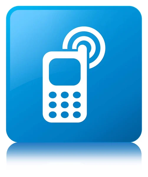携帯電話アイコン シアン青い正方形ボタンをリンギング — ストック写真