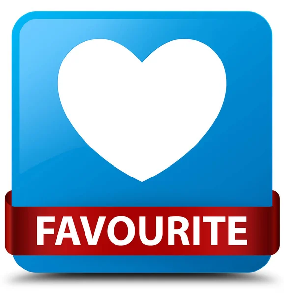 Favourite (heart icon) cyan blue square button red ribbon in mid — Stock Photo, Image