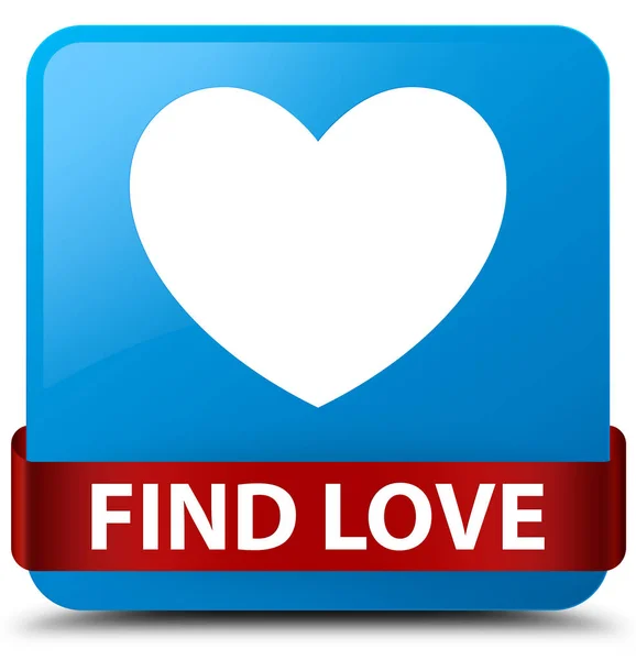 Encontrar amor ciano azul quadrado botão fita vermelha no meio — Fotografia de Stock