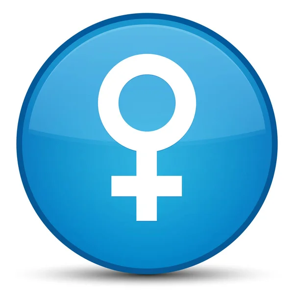 Icône signe féminin bouton rond bleu cyan spécial — Photo