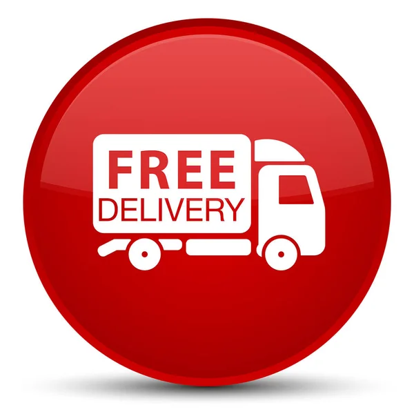 Ücretsiz teslimat kamyonu kutsal kişilerin resmi özel kırmızı yuvarlak düğme — Stok fotoğraf