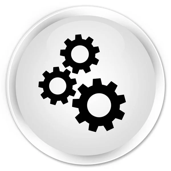 Engranajes icono premium blanco botón redondo —  Fotos de Stock