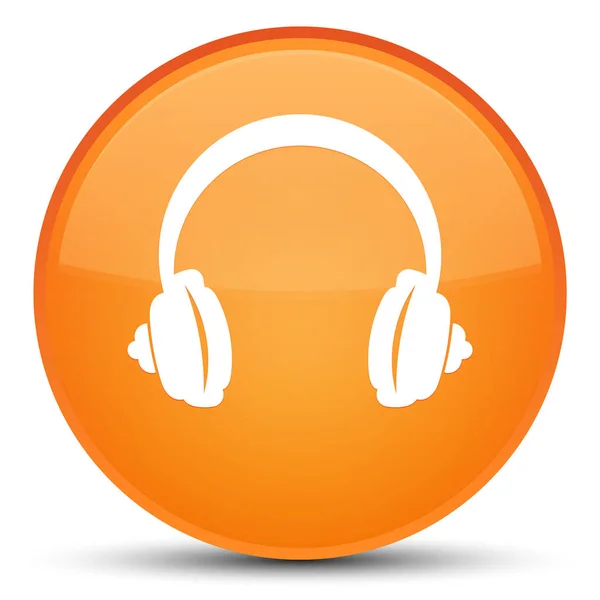 Fejhallgató ikon különleges narancs kerek gomb — Stock Fotó