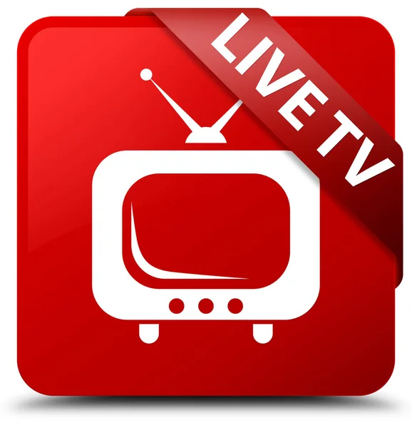 Живий телевізор червона квадратна кнопка червона стрічка в кутку — стокове фото