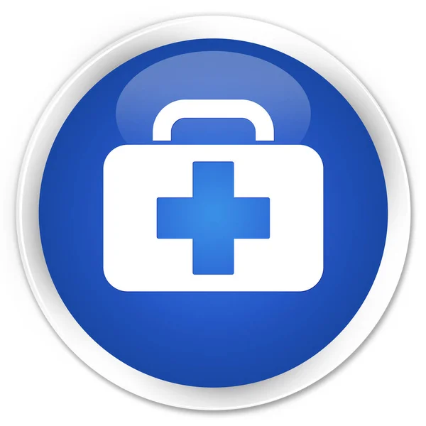 Ícone saco médico prémio botão redondo azul — Fotografia de Stock