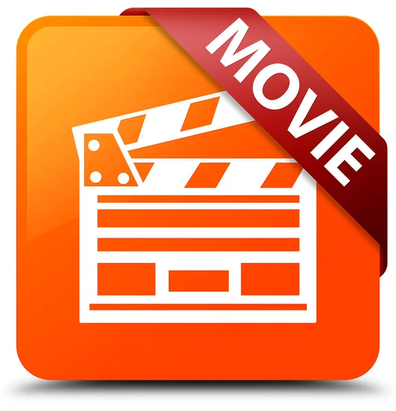 Movie (cinema clip icon) orange square button red ribbon in corn