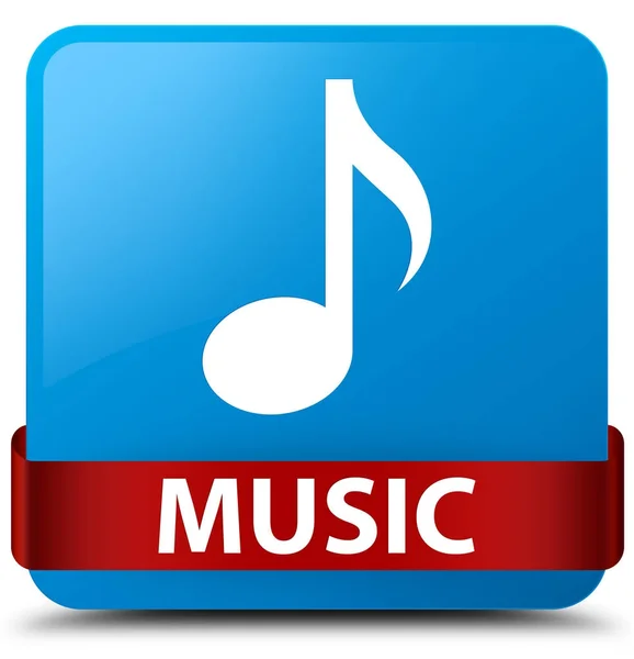 Hudba azurová modrá čtvercové tlačítko červenou stuhou uprostřed — Stock fotografie